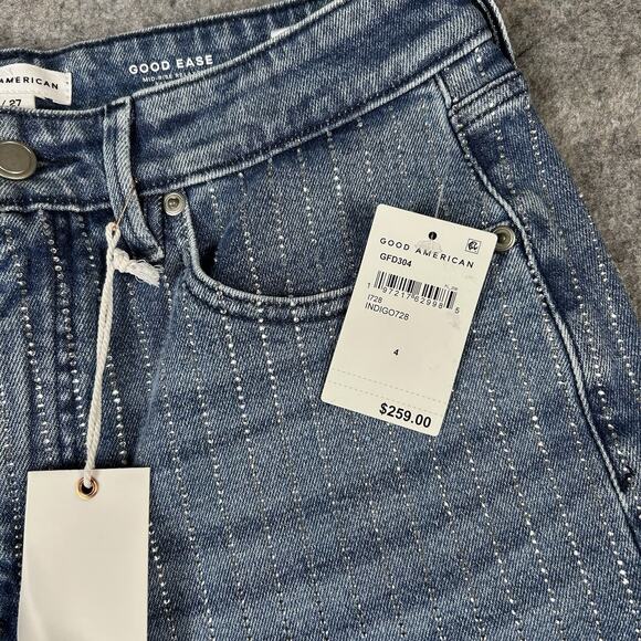 Good American Good Ease Rhinestone Embellished Wide Leg Jeans Womens 4/27 - Picture 8 of 12